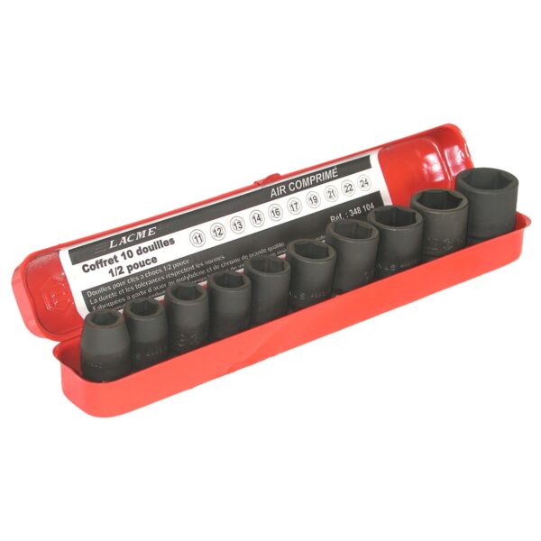 COFFRET 10 DOUILLES COURTES A CHOC 1/2" - 11 A 24MM
