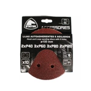 JEU DE 10 PAPIERS ABRASIFS Ø150 6 TROUS 2X P40 3X P60 3X P80 2X P120