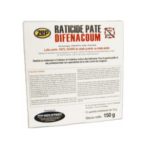 RATICIDE PATE DIFENACOUM PAR INGESTION BOITE DE 15 PATES DE 10GR